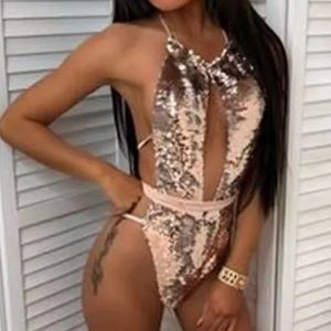 Monokini sequin rave bodysuit swimsuit silver glam